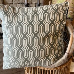 COUSSIN BRODERIES GÉOMÉTRIQUES VERT D’EAU