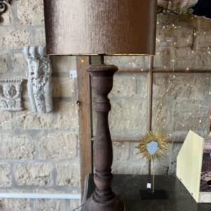 LAMPE BOIS TOURNÉ  CHOCOLAT ABAT-JOUR VELOURS TAUPE